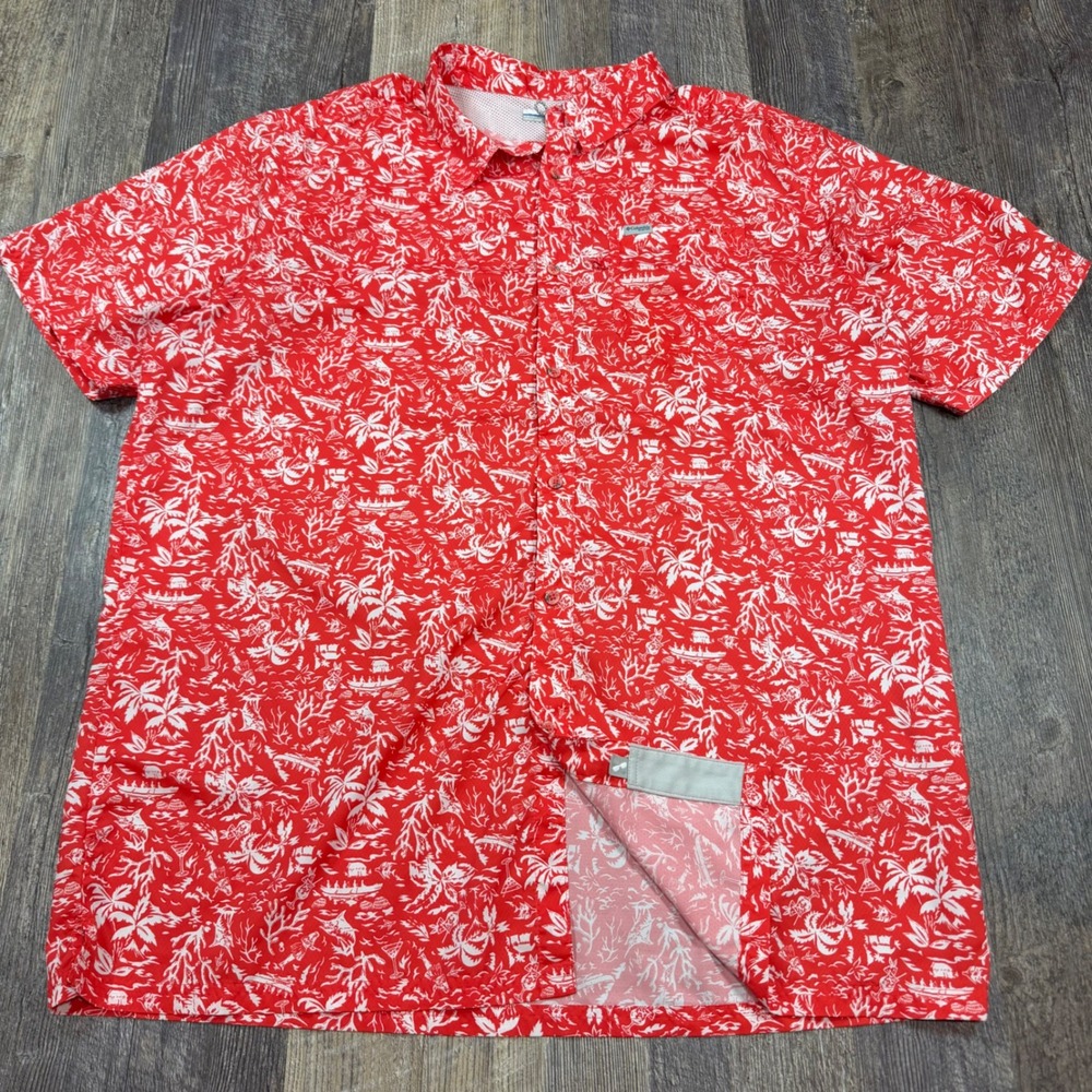 Columbia PFG Shirt Mens 2XLT Tall Red Tropical Short Sleeve Vented Fishing